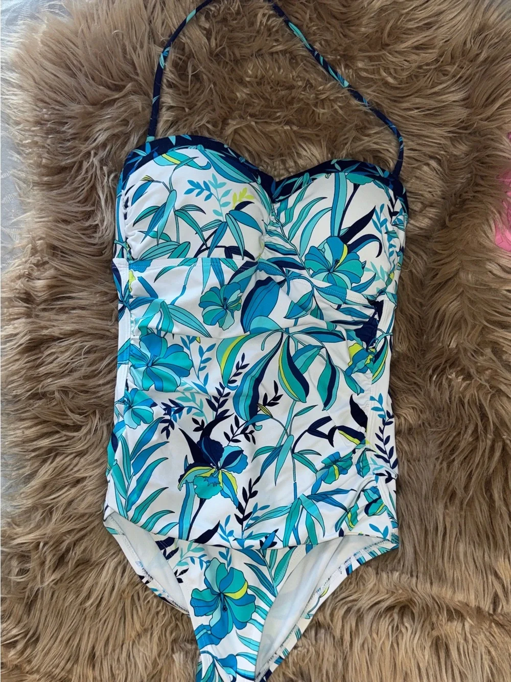 Tommy Bahama Blue Teal Tropical Floral One-Piece Swimsuit- molded cups, Sz 6